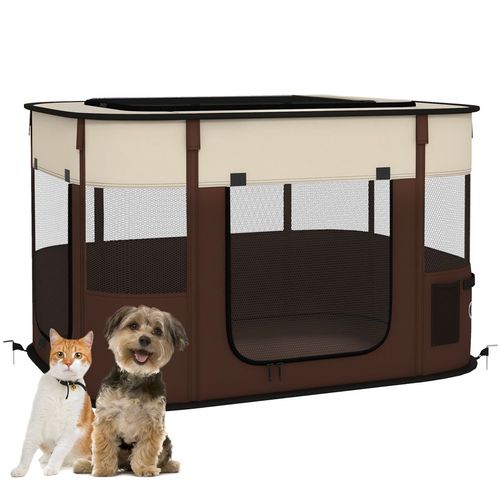 PawHut Portable Dog Pen for Puppies, Rabbits, Kittens, Guinea Pigs - Brown