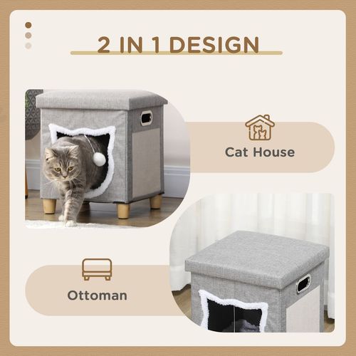 PawHut 2 in 1 Cat Bed Ottoman w/ Removable Cushion, Handles, Scratching Pad