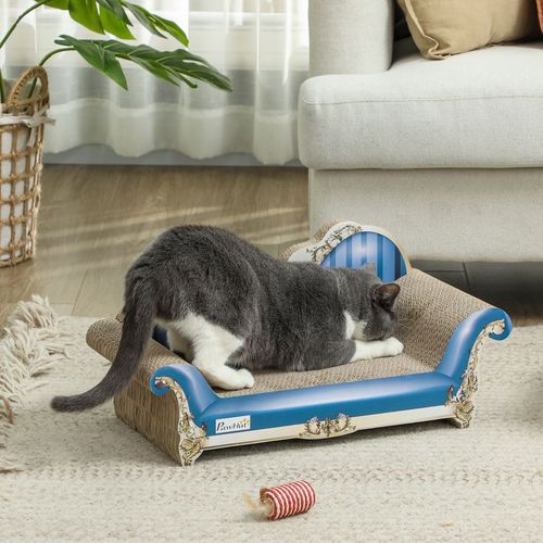 PawHut 2 in1 Cat Scratcher with Catnip, Cardboard Lounge Bed, Blue