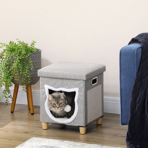 PawHut 2 in 1 Cat Bed Ottoman w/ Removable Cushion, Handles, Scratching Pad