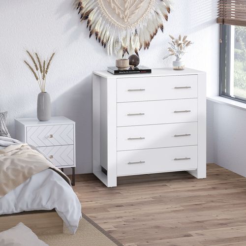 Chest Of 4 Drawers Home Storage Clothes Cabinet Metal Handles White