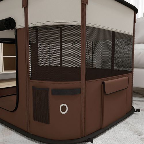 PawHut Portable Dog Pen for Puppies, Rabbits, Kittens, Guinea Pigs - Brown