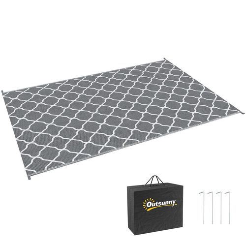 Reversible Outdoor Rug W/ Carry Bag for RV Camping Beach, 182 x 274 cm, Grey