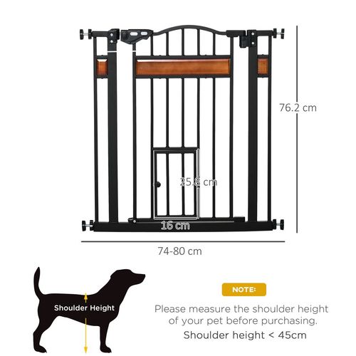 Dog Gate Pet Safety Gate Cat Door Auto Close Pine Decor 74-80 cm Wide Pawhut