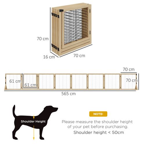 PawHut 8 Panels Freestanding Dog Barrier for S and M Dogs - Natural Wood