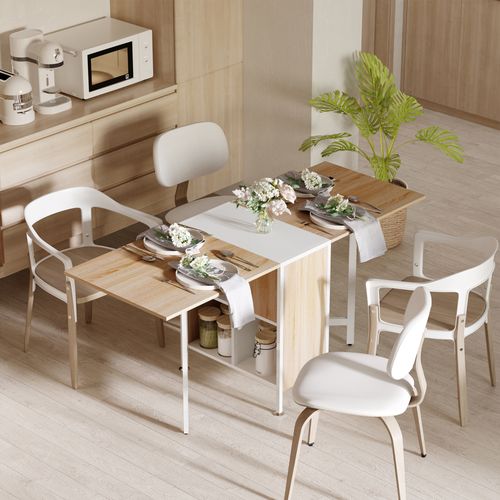 HOMCOM Folding Table Computer Desk with Storage Shelves Oak, White Home Office