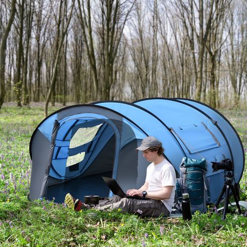 Camping Tent Dome Pop-up Tent with Windows for 4-5 Person Sky Blue