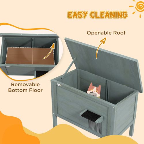 PawHut Outdoor Feral Cat House Insulated w/ Openable Roof - Charcoal Grey