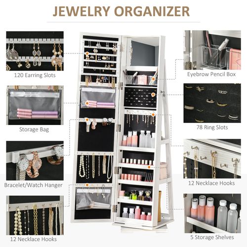 Jewelry Cabinet Full Length Mirror 360??? Swivel Lockable Organizer