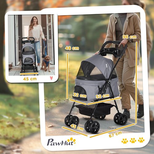 Pet Stroller No-Zip Foldable Travel Carriage with Brake Basket Adjustable Canopy