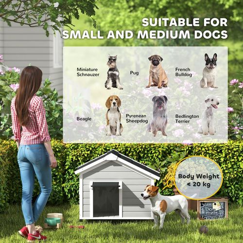 Wooden Dog House, Dog Kennel Outdoor w/ Openable Roof, Removable Floor, Curtain