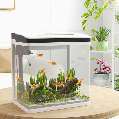 PawHut Aquarium 28L Glass Fish Tank w/ Filter, LED Lighting, Water Pump