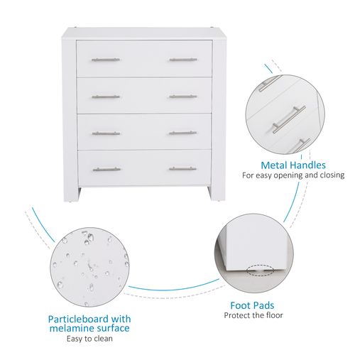 Chest Of 4 Drawers Home Storage Clothes Cabinet Metal Handles White