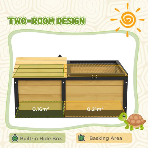 PawHut Wooden Tortoise House, Small Pet Reptile with Hide Shelter Den and Run