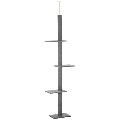 260cm Floor To Ceiling Cat Tree Kitten Tower Adjustable Height - Grey Pawhut