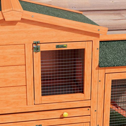 PawHut Wooden Rabbit Hutch with Run, Ramp, Slide-out Tray, Orange