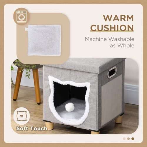 PawHut 2 in 1 Cat Bed Ottoman w/ Removable Cushion, Handles, Scratching Pad