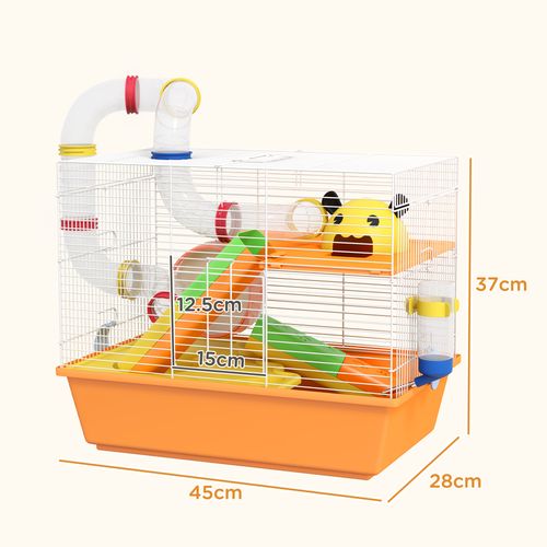 PawHut Hamster Cage, 3 Tiers Gerbil Cage for Dwarf Hamsters with Tubes, Ladder