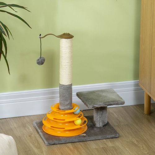 PawHut 56cm Cat Tree for Indoor Cats, Scratching Post w/ Cat Toys - Grey