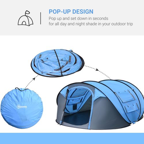 Camping Tent Dome Pop-up Tent with Windows for 4-5 Person Sky Blue