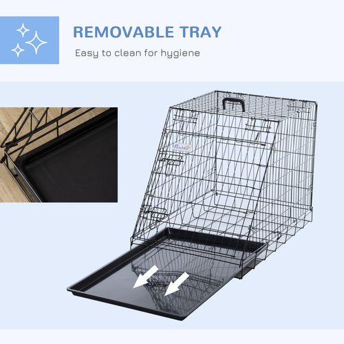 Metal Collapsible Car Dog Cage Transport Carrier Removable Tray 77 x 47 x 55cm