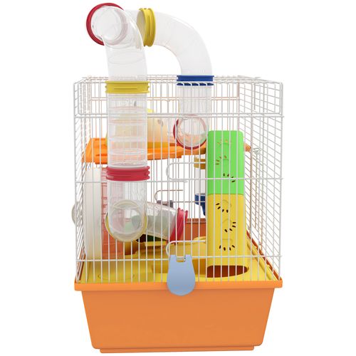 PawHut Hamster Cage, 3 Tiers Gerbil Cage for Dwarf Hamsters with Tubes, Ladder