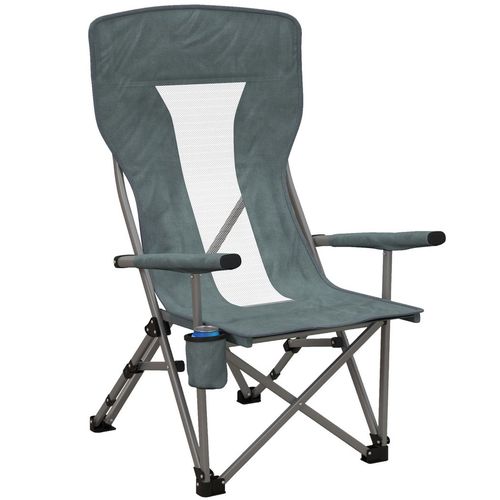 Outsunny Folding Camping Chair High Back Camping Fishing Chair w/ Cup Holder