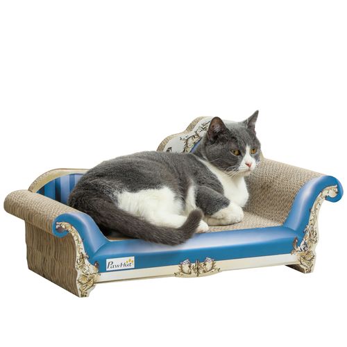 PawHut 2 in1 Cat Scratcher with Catnip, Cardboard Lounge Bed, Blue