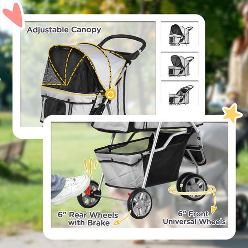 Pet Stroller Pushchair Carrier for Cat Puppy with 3 Wheels Grey Pawhut