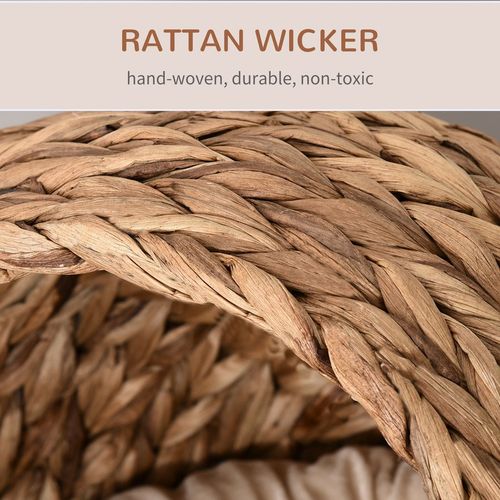 Wicker Cat House, Raised Cat Bed with Cylindrical Base, 42 x 33 x 52cm