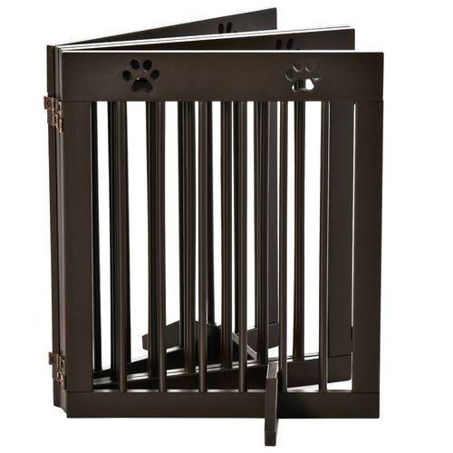 Freestanding Pet Gate 4 Panel Folding Wooden Dog Barrier  w/ Support Feet