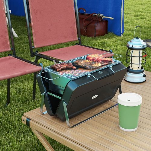 Outsunny Portable BBQ Grill with Suitcase Design for Camping Picnic Party, Black