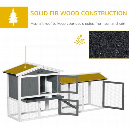 Two-Tier Wooden Rabbit Hutch Small Animal House w/ Run Box, Slide-Out Tray, Ramp