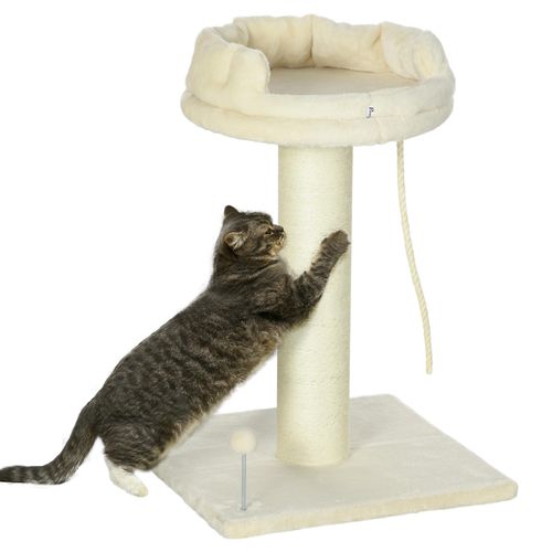 Cat Tree for Indoor Cats w/ Sisal Scratching Post, Spacious Kitten Bed - Cream