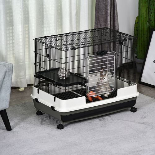 Small Pet Animal Cage w/ Metal Wire Top Platform Removable Tray 4 Wheels