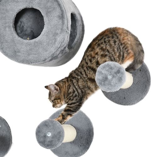 5Pcs Cat Wall Furniture with Perch, Cat Condo, Scratching Post - Grey