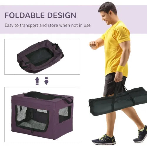 48.5cm Foldable Pet Carrier, Cat Bag w/ Cushion, for Miniature Dogs - Purple