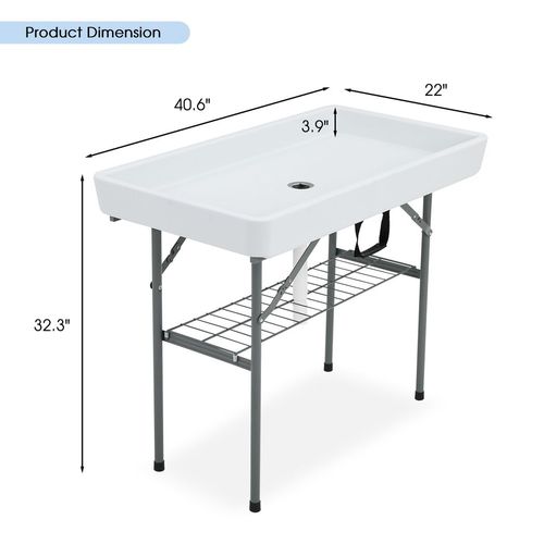 Ice Table with Drain, Folding Ice Cooler Drinks Table with Skirt, Ice Serving Buffet Bar for Party, BBQ, Camping, Garden, Folding Sink Fish/Food Cleaning Table