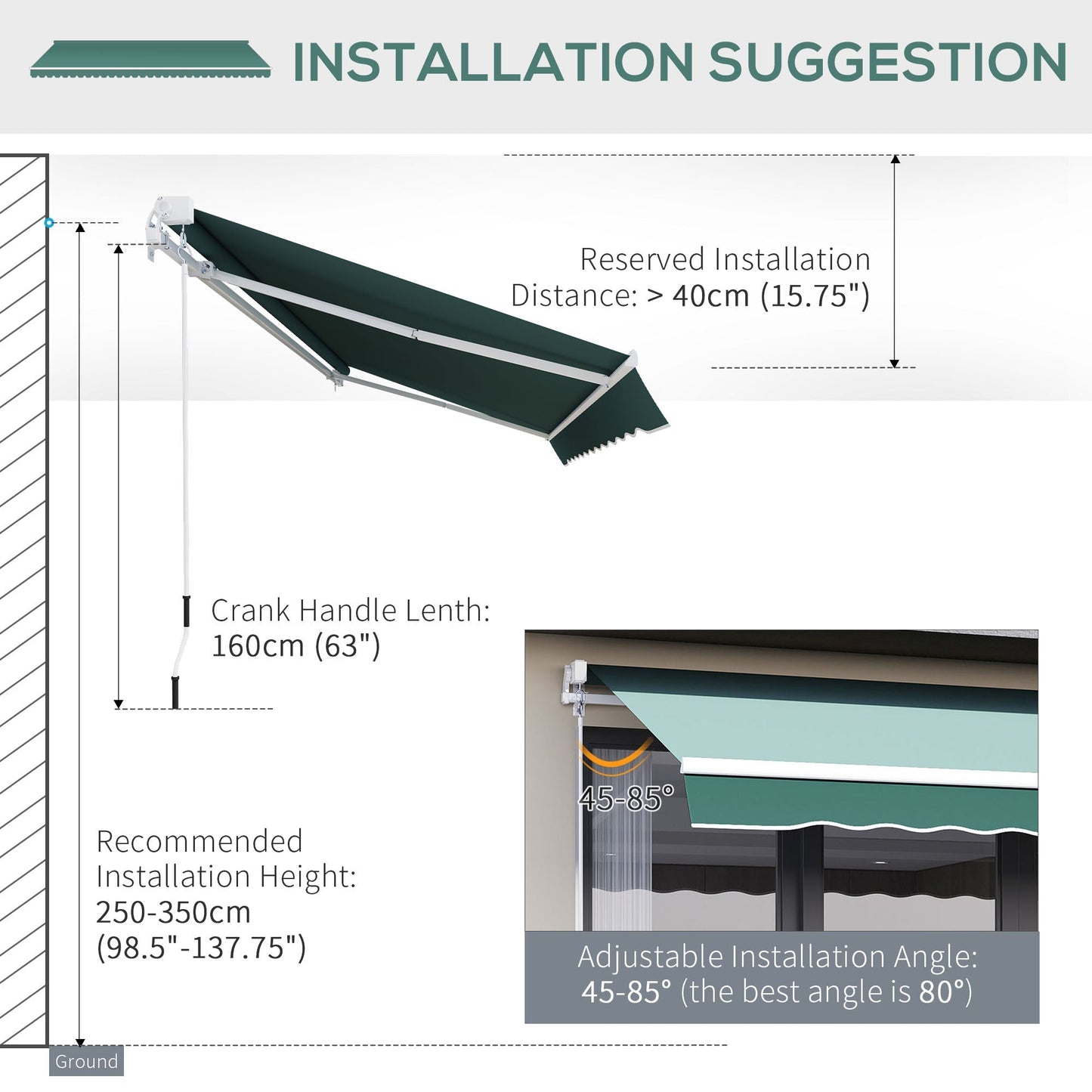 Outsunny 2.5x2m Manual Retractable Awning