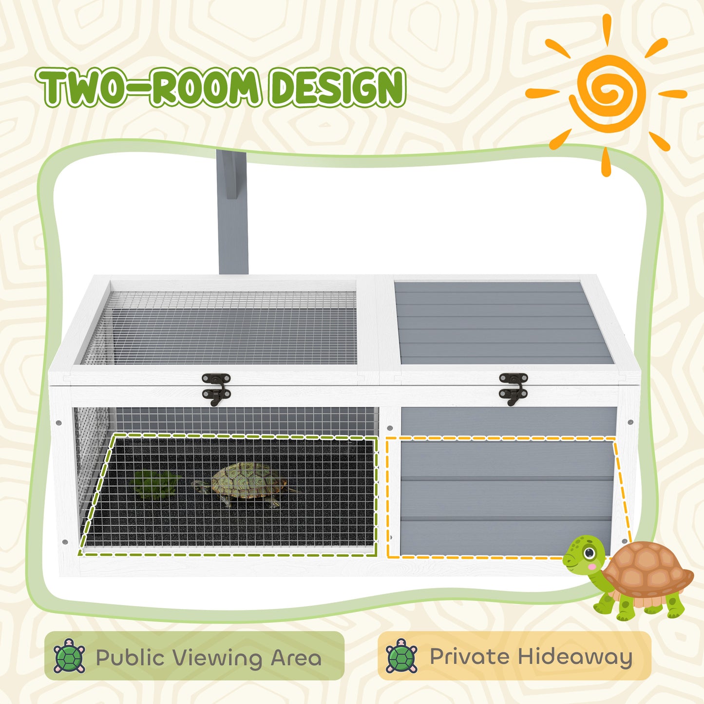 PawHut Tortoise Enclosure w/ Run, Lamp Holder, Pull Out Trays, Hideaway